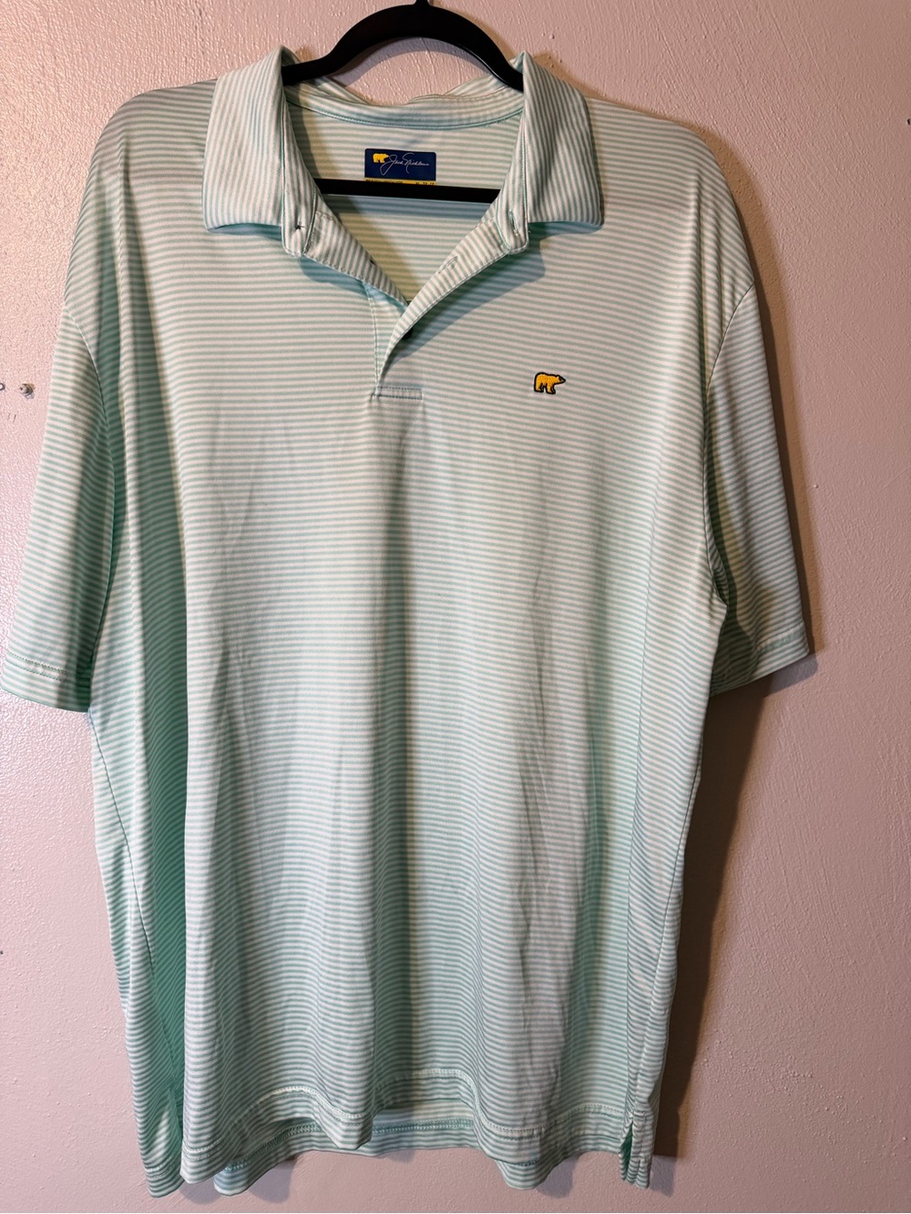 Jack Nicholas Light Mint Striped Polo with Yellow Logo